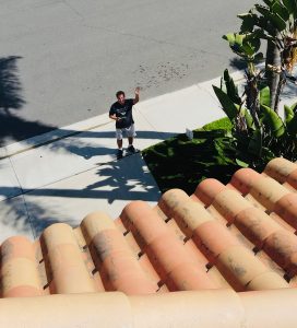 Chris Knappett using his drone on a roof inspection