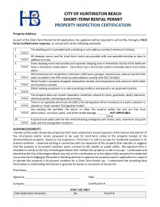 City of Huntington Beach Short-Term Rental Permit Property Inspection Certification